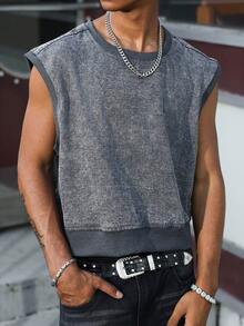 QuarKem Men's Street Style Casual Pullover Dark Grey Denim Vest - Dark Grey - View 7