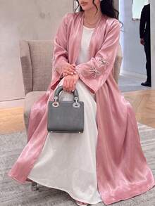 Yasmyna 优雅闪亮面料水钻蝴蝶结装饰长袖喇叭形女式长袍 - 粉色 - 查看 9