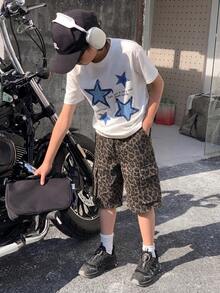 SHEIN Little Byeori 兒童青少年男孩豹紋休閒百搭日常穿著工裝牛仔短褲，附口袋 - 彩色 - 查看 5