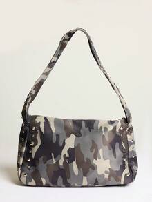 MUSERA 女款女用肩背包、波西米亞包、迷彩圖案、迷彩包、時尚、個性化、簡約、百搭、休閒、街頭、酷、鉚釘、適用於日常、購物(隨機圖案) - 迷彩 - 查看 3