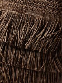 MUSERA Layered Straw Fringe Bamboo Top Handle Tote Beach Bag Spring Summer Beach Swim Festival Vacation Cute Daily - dark brown - View 10