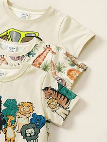 3pcs/Set Baby Boy Casual Cartoon Pattern Short Sleeve Round Neck T-Shirts, Suitable For Summer - Multicolor - View 6