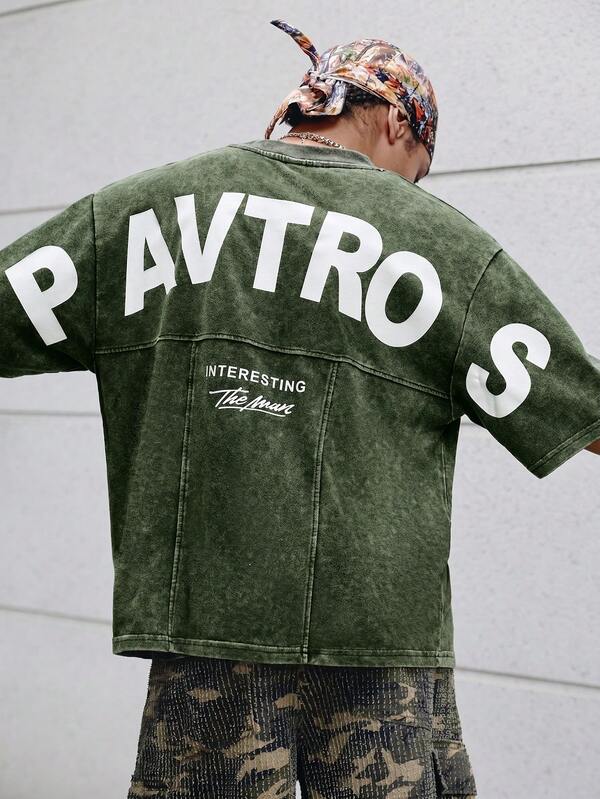 PAVTROS 男士大尺碼字母印花圓領短袖休閒T恤