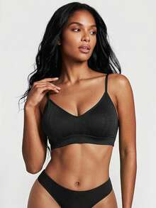 SHEIN Women's Seamless Solid Color Bra - Black - View 5