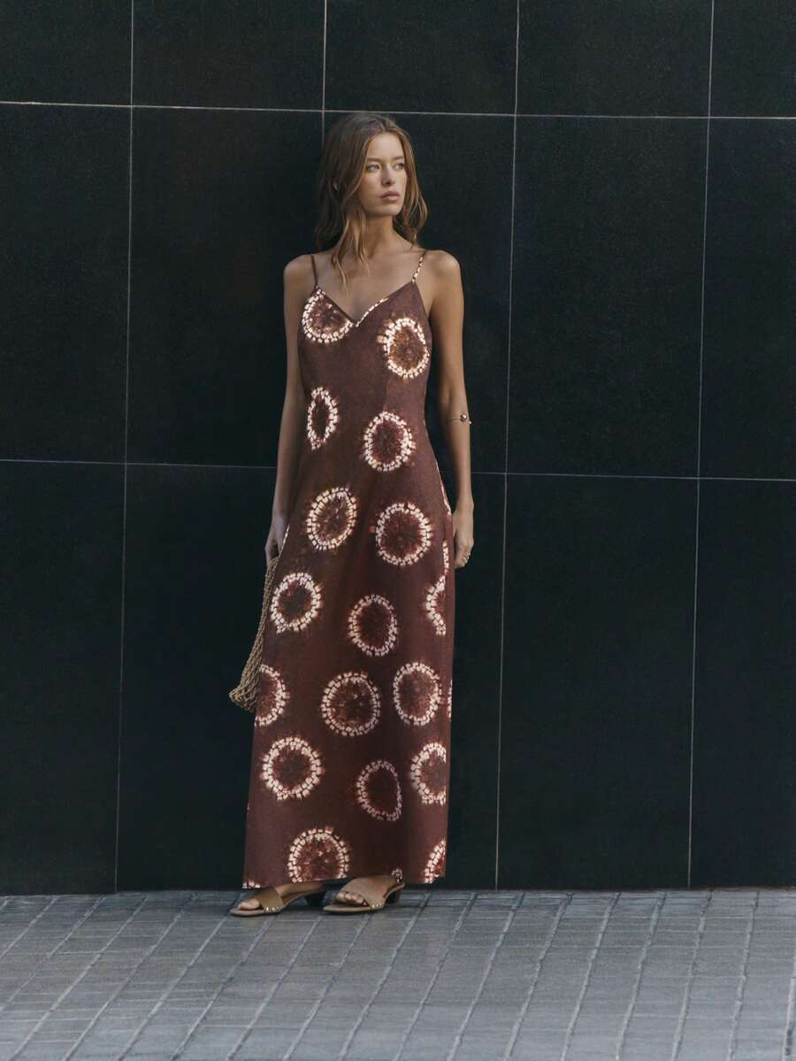Nöista Brown Boho Print Maxi Dress, Perfect For Summer, Fall, Beach, Vacation And Casual Looks. - Purple - View 1