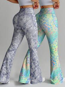 SHEIN Velisys Seamed Colorful Leopard Print Flare Leg Pants (With Pockets) - Multicolor - View 2