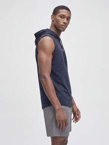 Nelvento Soul Men's Barbell Print Drawstring Hooded Sports Tank Top, Gym - Dark Grey - View 5