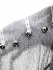 LYSMO Women's Fashion Vintage Wrap Single-Breasted Raglan Long Sleeve Sweatshirt - Light Grey - View 7