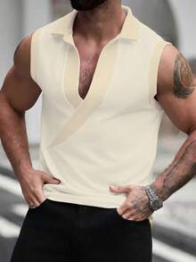 Manfinity Homme 男士 1 件寬鬆百搭上衣，適合日常穿著、通勤、疊穿與外穿，成熟版型，休閒、運動、日常通勤與度假皆適用，送給男友、丈夫的完美禮物，情侶款 - 杏色 - 查看 4