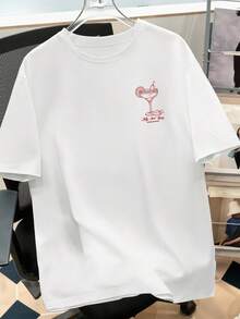 Manfinity Joysei Funny Chili Cocktail Pattern Print Men's T-Shirt, Suitable For Casual Daily Wear, Couple Matching, Thoughtful Gift For Boyfriend - White - View 6