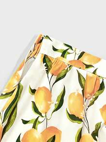Franclia Plus Size Women's Summer Lemon Print A-Line Casual Vacation Lemon Yellow Long Skirt - Multicolor - View 5