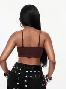 Vadaroq Women's Studded Decor Casual Versatile Daily Wear Camisole Top - Brown - View 2