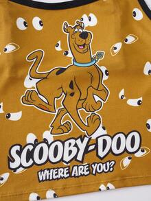 SCOOBY-DOO X SHEIN 女款字母卡通印花撞色細肩帶背心與三角內褲休閒日常內衣套裝 - 棕色 - 查看 10
