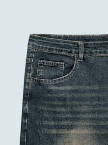 Modcrash Jeans de mezclilla desgastados y lavados para hombres de talla grande, estilo casual de calle universitaria - Azul - Ver 8