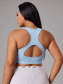 SHEIN Unity Women's Plus Size Solid Color Everyday Fitness Sports Bra - Blue - View 2