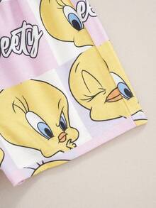 LOONEY TUNES X SHEIN 女嬰字母卡通印花短袖T恤與短褲休閒日常套裝 - 彩色 - 查看 5