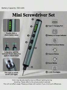 Electric Screwdriver Set, Wireless Small Electric Screwdriver ,Small Electric Screwdriver Tool Kit For Computer, Remote Control Planes, And Electronics - Black - View 2
