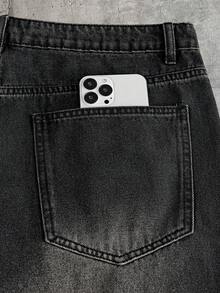 AXEPEAK Men's Washed Denim Shorts With Embroidered Craftsmanship, Fashion - Dark Grey - View 6