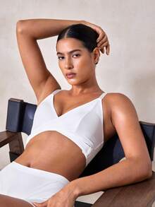 Veilyse Solid Color Patchwork Front-Open Wireless Bra For Women - White - View 9