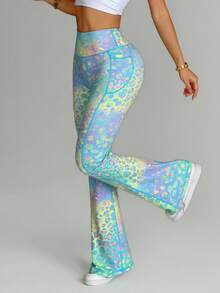 SHEIN Velisys Seamed Colorful Leopard Print Flare Leg Pants (With Pockets) - Multicolor - View 6