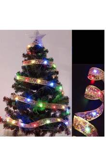 Christmas Decoration LED String Lights, Gold Ribbon Copper Wire Lights, Ribbon Colorful Lights, Copper Wire Lights, Christmas Tree Bow Satin Light Strip, 1m/3m/5m/10m Multiple Sizes Available - Golden Ribbon (Color Light) - View 10