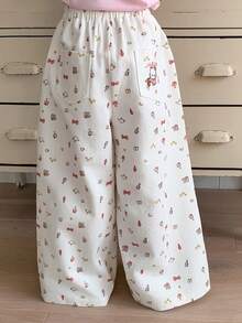 Dazy Kids HELLO KITTY | DAZY Girls' Washed Denim Straight Leg Casual KT Print Pants - Beige - View 3