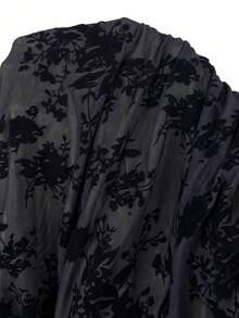 SHEIN Clasi 女款深灰色抓皺植絨修身彈性針織中長洋裝，優雅成熟性感，休閒街頭派對晚宴穿搭，長袖秋冬款 - 黑色 - 查看 8