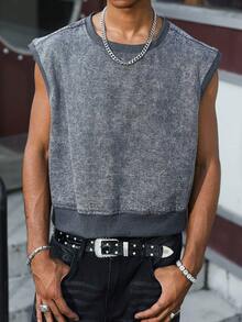 QuarKem Men's Street Style Casual Pullover Dark Grey Denim Vest - Dark Grey - View 8