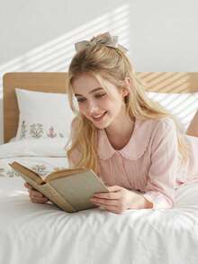 Veyra Day 2/3 PiecesBedding Set, 100% Polyester, Embroidered Floral Pattern Duvet Cover Set. Includes 1 Duvet Cover + 1 Or 2 Pillowcases, No Inner Filling Included, Ideal For Bedroom & Bed Decoration. - White - View 2