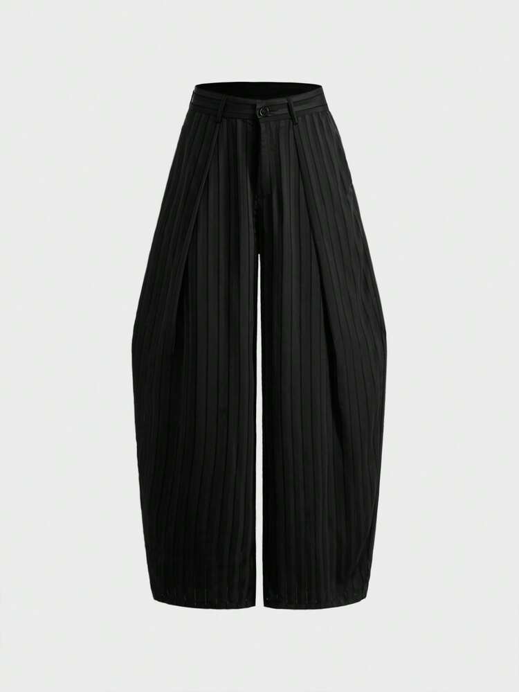 SWAVVY Men's Striped Pleated Wide Leg Pants With Pockets - Black - View 2