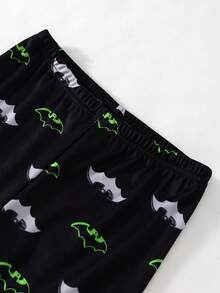 BATMAN X SHEIN 青少年男孩卡通印花長袖上衣與長褲舒適修身套裝，適合居家與外出，百搭款 - 黑色 - 查看 4