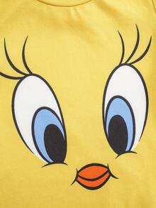 LOONEY TUNES X SHEIN Set Baju Bayi Perempuan Motif Kartun Leher Bulat Lengan Pendek dan Celana Pendek 2 Potong - Kuning - View 4