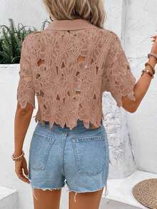 SHEIN Clasi 女款素色單排扣休閒百搭日常穿著襯衫 - 咖啡棕 - 查看 2