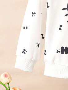 HELLO KITTY AND FRIENDS | SHEIN 女童圓領蝴蝶結印花長袖運動衫與長褲套裝，適合外出、購物與日常穿著 - 彩色 - 查看 5