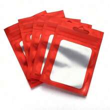 50pcs Pink Packaging Bags, Clear Display Bags For Hanging Accessories, Self-Sealing Bags For Cables, Cosmetics, Holographic Packaging Bags - red - View 10