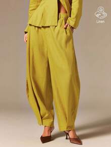 COSMINA Women's New Solid Color Pleated Pocket Suit Pants - Yellow - View 5