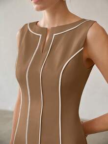 MOTF PREMIUM VESTIDO CORTO SIN MANGAS CON RIBETE BLANCO EN CONTRASTE - Caqui - Ver 3