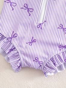 SHEIN Traje de baño de una pieza con volantes y lazo a rayas para bebé niña recién nacida - Púrpura malva - Ver 4