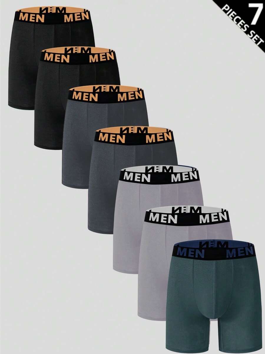 Manfinity Underwear&Sleepwear Basics 7条装男士字母印花拼接休闲日常平角内裤 - 彩色 - 查看 1