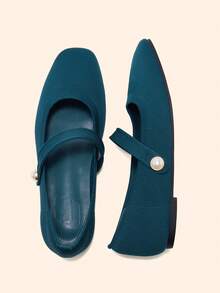 CUCCOO BASICS Women's Fashion Fabric Comfortable Breathable Pearl Decor Mary Jane Flats For Commuting, Dating, Party, School For Christmas Spring Shoes - Peacock Blue - View 7