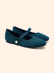 CUCCOO BASICS Women's Fashion Fabric Comfortable Breathable Pearl Decor Mary Jane Flats For Commuting, Dating, Party, School For Christmas Spring Shoes - Peacock Blue - View 9