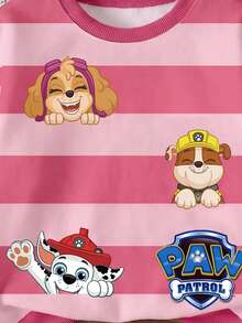 SHEIN | PAW Patrol GraphicGems 女童春秋休閒粉色拼色橫條紋小狗卡通圖案圓領套頭衛衣 - 粉色 - 查看 6