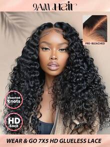 TrueHD 9AM HAIR STORE 即戴即走预漂白无胶高清蕾丝水波纹6*4蕾丝闭合假发，10-14英寸波波头，20-28英寸长发，自然色，艺术优雅，活力四射，休闲日常，浪漫度假，运动休闲，伴娘礼物，美发用品，女士配饰，提升您的夜间外出魅力，日常佩戴，情人节礼物，真人发蕾丝假发，自然无胶假发，浪漫约会之选。 - SNatural - 查看 1