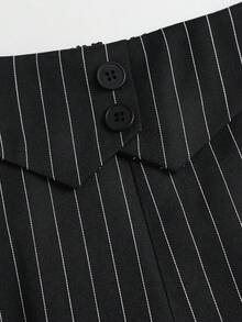 Sweetra Women's Sweetro Elegant Casual Commute Night Out Business Office Off-Shoulder Pants Suit Set Black And White Striped Summer - Black - View 4