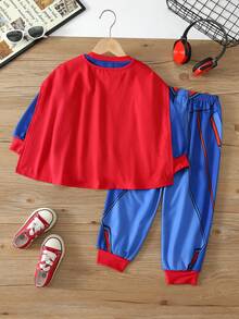 SHEIN Setelan Pakaian Kasual Sehari-hari untuk Anak Laki-Laki: Kaos Lengan Panjang Kerah Bulat dan Celana Panjang Motif Blok Warna - MultiWarna - View 3