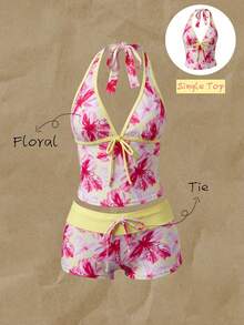 Elavelle Women's Spring/Summer Random Print Spaghetti Strap Bow Bikini Top - Multicolor - View 1