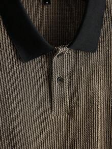 Manfinity Homme 男士雙色提花 Polo 衫，紋理雙色條紋對比領休閒上衣，日常通勤與休閒必備 - 彩色 - 查看 4
