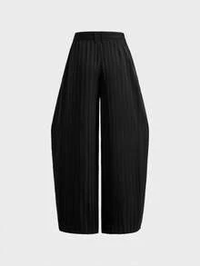 SWAVVY Pantalones de pierna ancha con rayas y pliegues con bolsillos para hombres - Negro - Ver 3