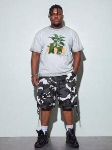 Modcrash Men's Plus Size Summer Camouflage Casual Cargo Shorts - Black and White - View 1