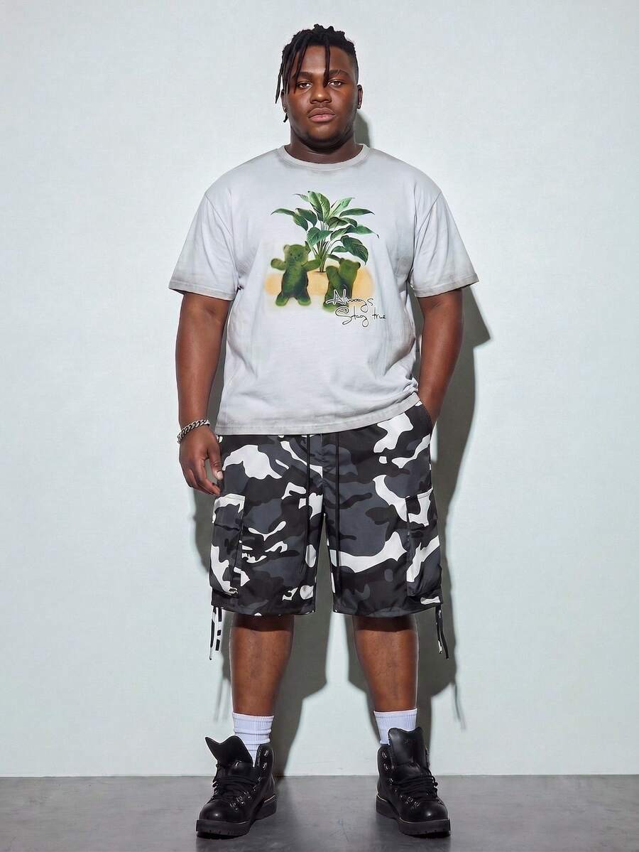 Modcrash Men's Plus Size Summer Camouflage Casual Cargo Shorts - Black and White - View 1